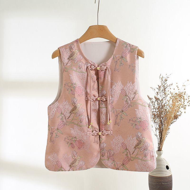 

Ретро жилет Анкара красный женский с принтом темпераментный топ новый антикварный высококлассный топ M [Recommended below 50kg] розовый