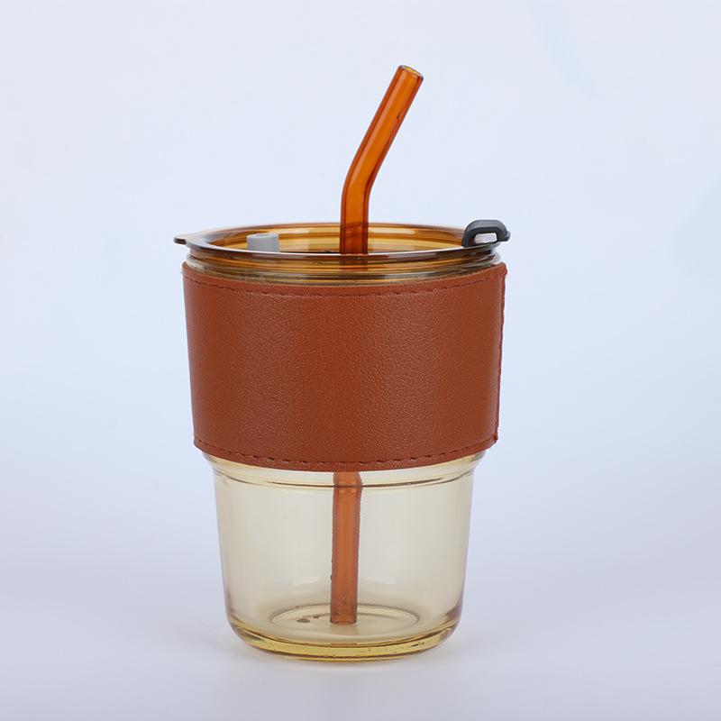 Tasse en Bambou Laser Colorée, Tasse à Eau en Verre pour Bureau, Tasse à Café Simple pour Boisson Ménagère avec Couvercle, Tasse à Paille Transparente
