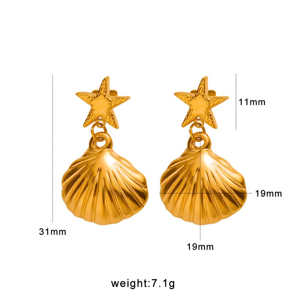 Meishiduo Retro Gold-Plated Starfish Shell Earrings - European & American Ocean Style Holiday Jewelry