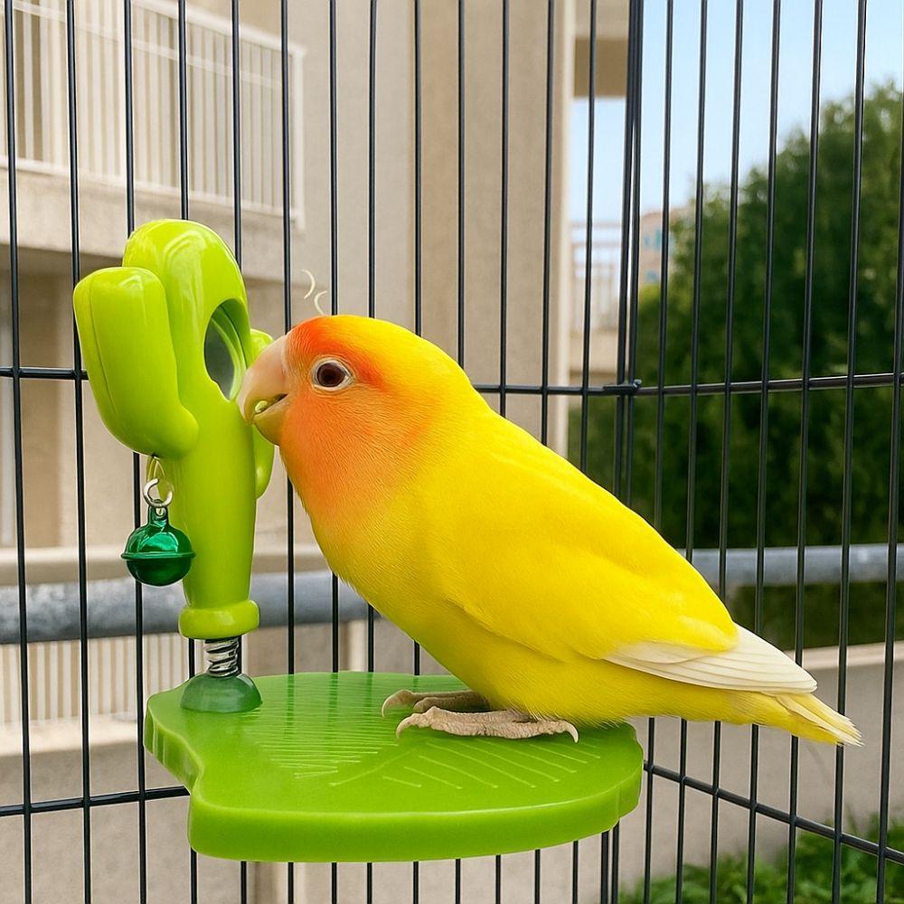Bird Toys Leaves Shape Bird Perch Stand Cactus with Bells Bird Playground Stand Wear Resistant Parrot Play Stands Play