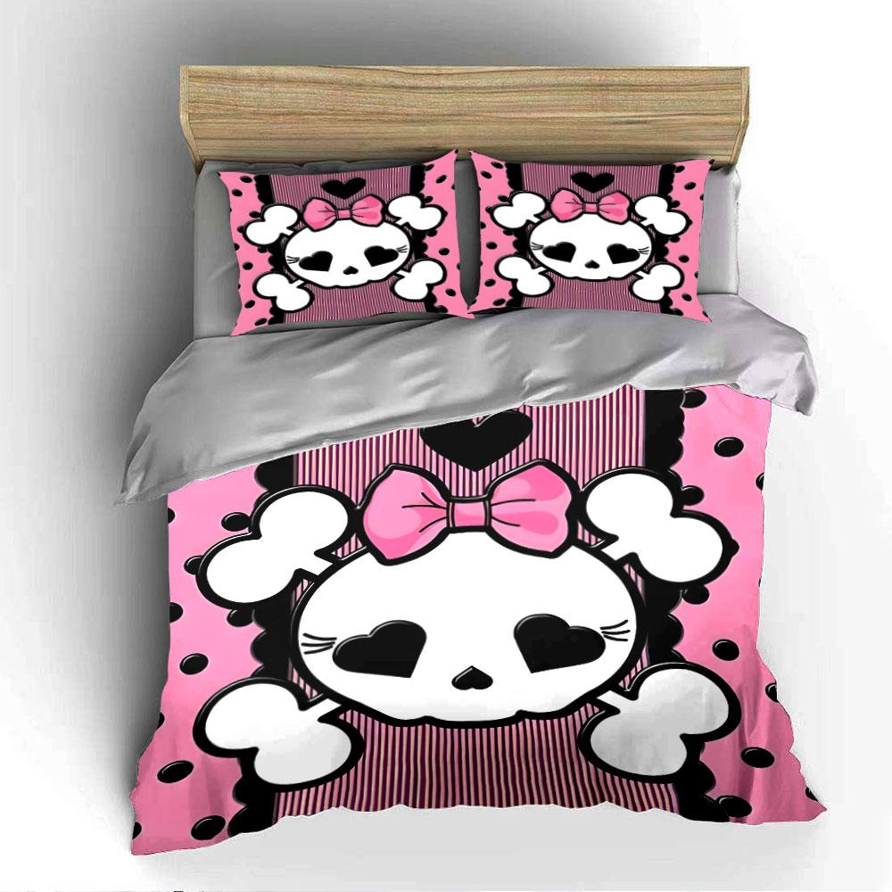 Cartoon Skull Pink Bedding Set Bedding Duvet Cover Set Duvet Cover Pillowcases (1 * Duvet Cover 2 * Pillowcases, Without Duvet Insert)