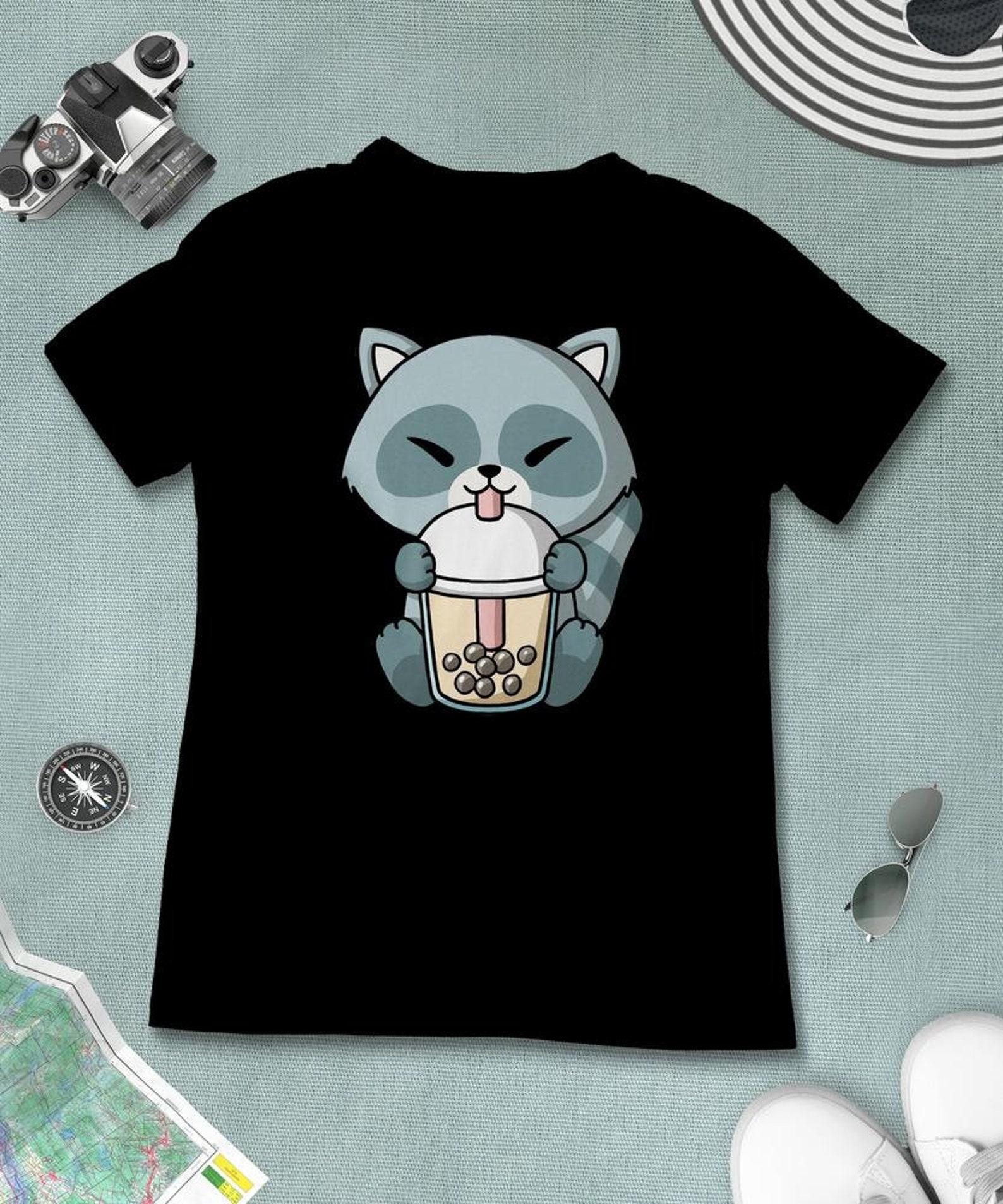 Boba Milk Tea Raccoon T-Shirt, Funny Boba Milk Tea Shirt, Bubble Tea T-Shirt, Kawaii Japanese Anime Gift M