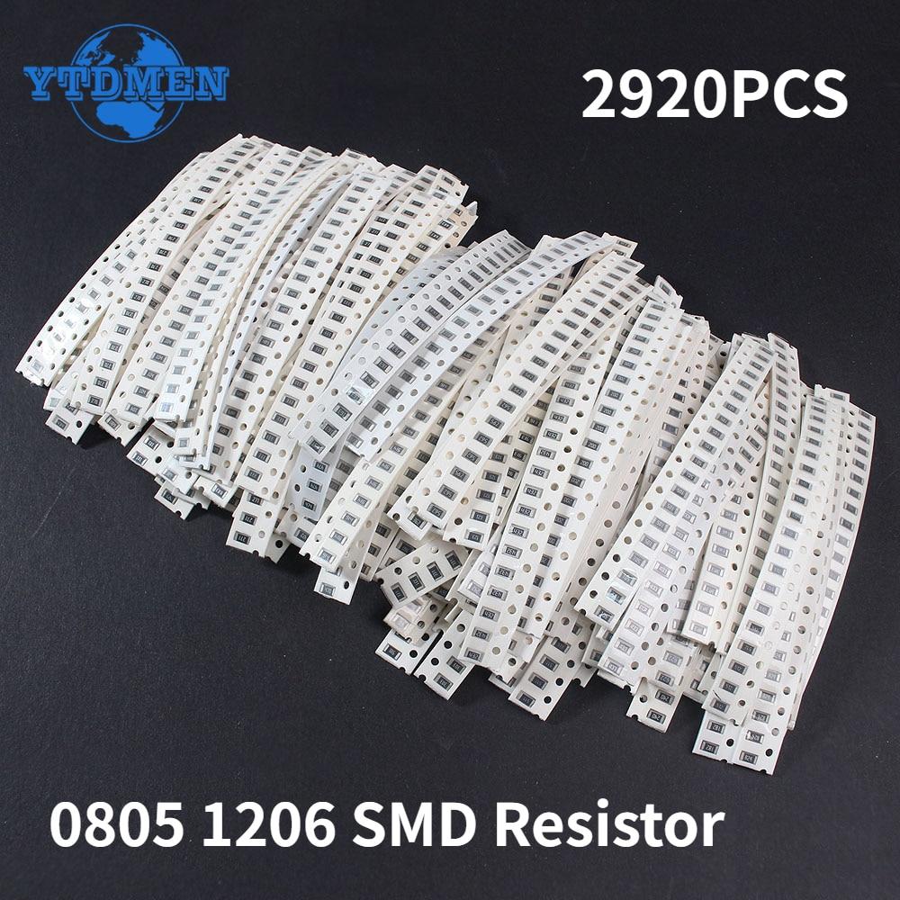 

146 значений * 20 шт. = 2920 шт. 0805 1206 Новый набор резисторов для чипов, набор образцов 1R ~ 1 МОм, 5% комплект резисторов SMD в ассортименте