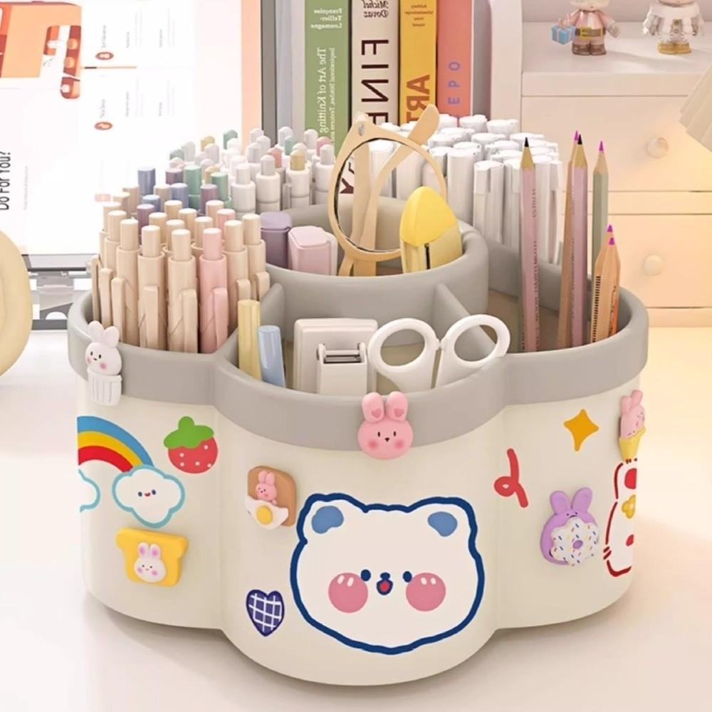 Large Capacity Rotating Storage Box Plastic Rotating Makeup Brush Cylinder  Desktop