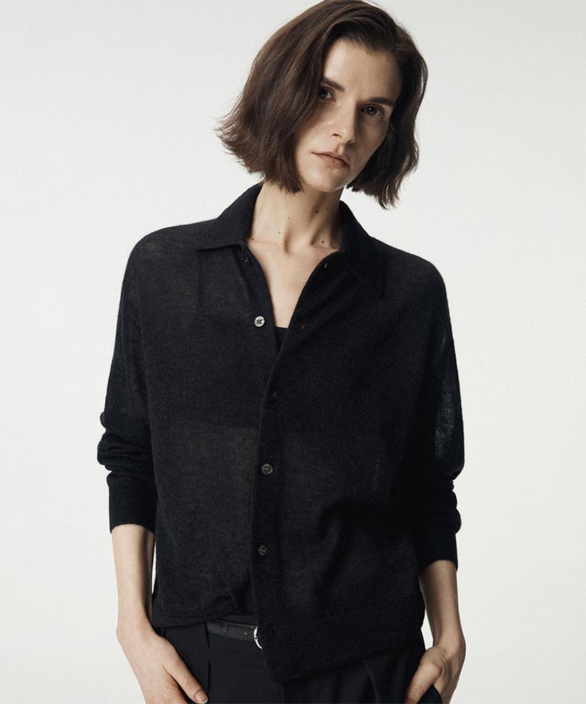 Umarmung Italian Mohair Shirts Collared Cardigan_Black