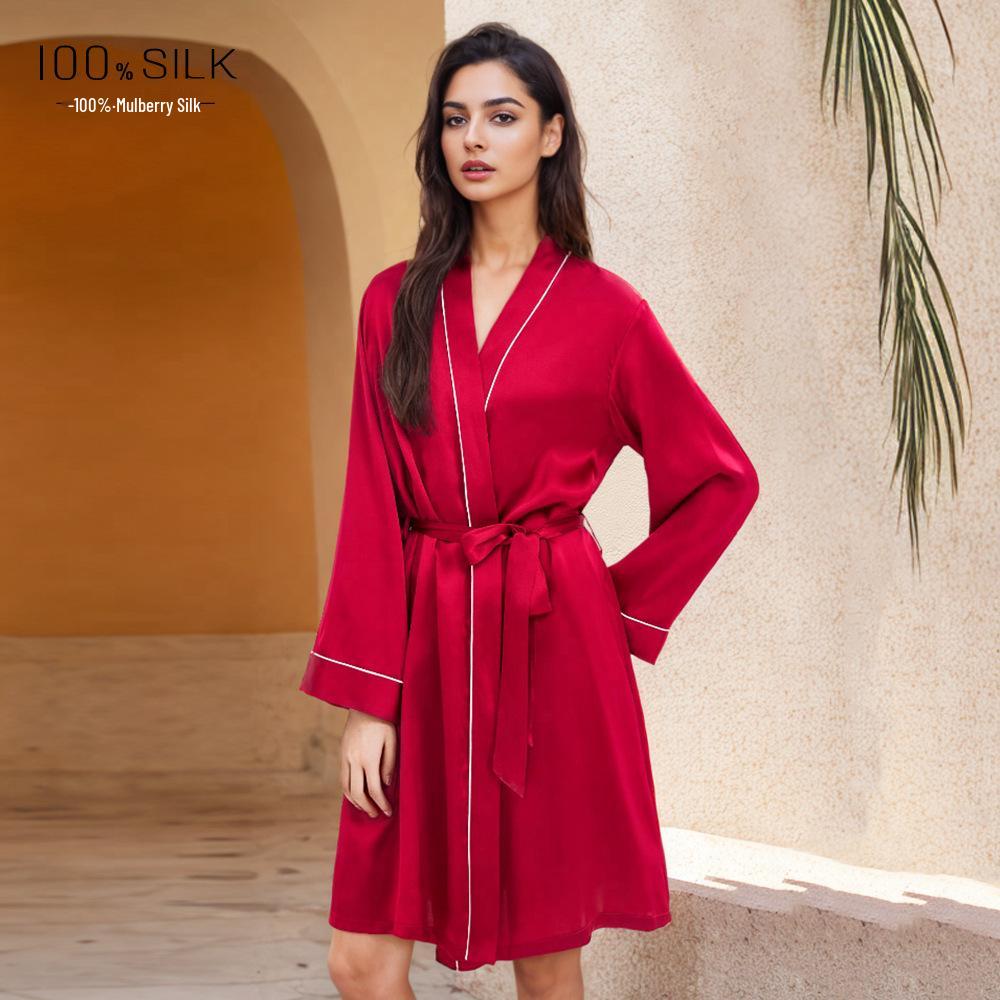 

Spring/Summer Women s 100% Mulberry Silk Robe - Elegant, Comfortable, Simple Homewear Bathrobe L (53-62 kg)