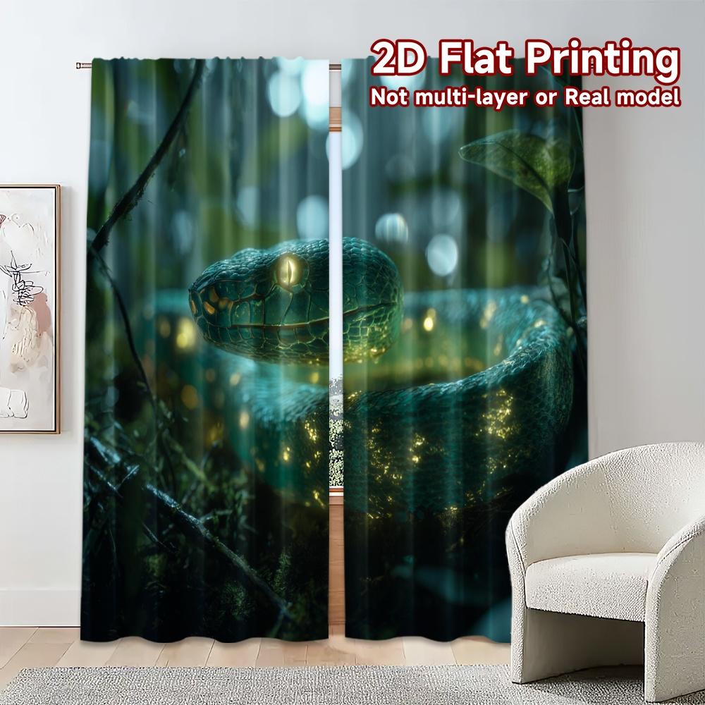 2pcs, 2D FLAT PRINTING Curtains (Without Rod) Emerald Serpent Chic Curtain Fabric Durable Polyester Curtains All Seasons Ldeal