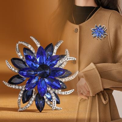 Rhinestones Florals Flower Brooch Two Tiered Artistics Crafted Alloy Statement Pieces for Formal Event