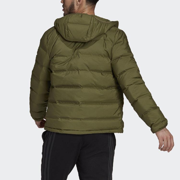 Adidas Logo Long Sleeve Hooded Down Jacket Men Outerwear Green GU3954