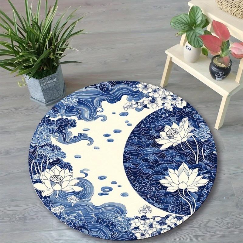 Day Night Yin Yang Tree of Life Round Rug Sun Moon Starry Sky Print Non Slip Soft Carpet Boho Bedroom Decor