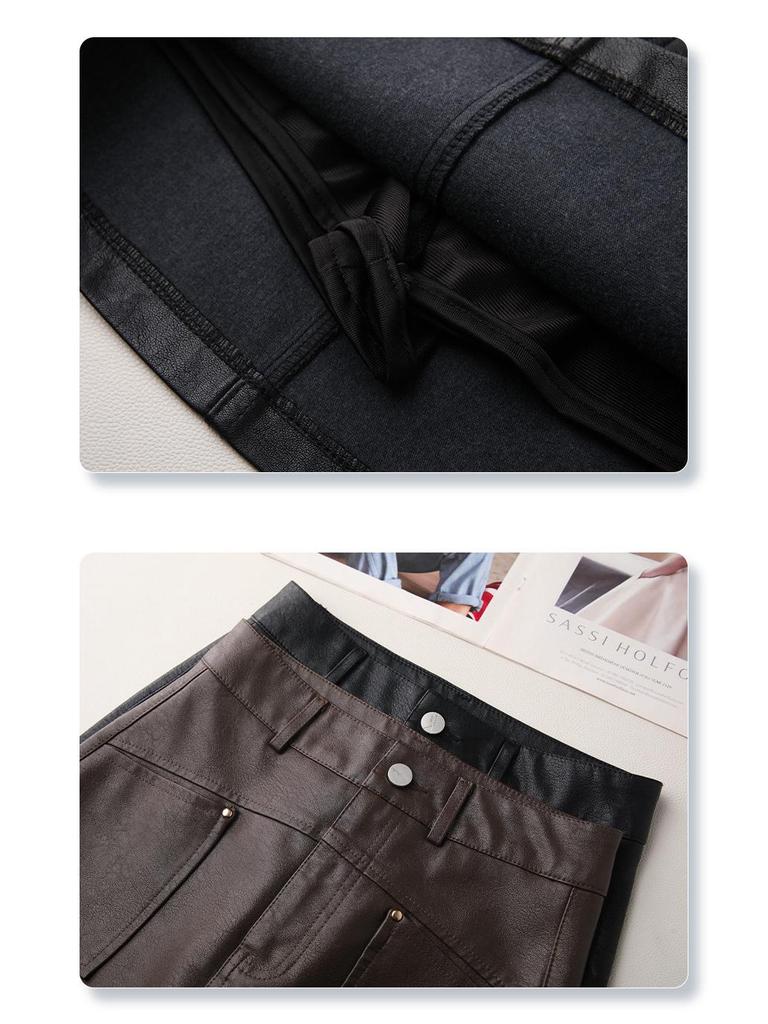 Coffee-Colored PU High-Waisted Mini Skirt, Slimming A-Line Midi, Autumn/Winter 2024 Women's Hip-Hugging Style.