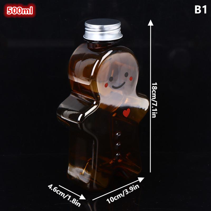 1 PCS Christmas Gingerbread Man Candy Jar Sealed Plastic Juice Drink Bottle Xmas Party New Year Gingerbread Man Drink Container