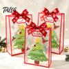 Small Gift Sacks for Christmas Bags with Handles, Reusable Clear PP Treat Dessert Packaging Candy Apples Cookies, Holiday Party Favor Ribbon Bow Eve
