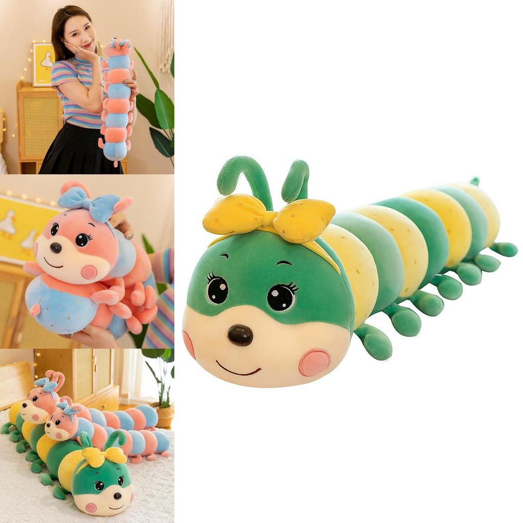 Cute Cartoon Bow Caterpillar Plush Doll Toy With Sequins For Kids Bed Decor
