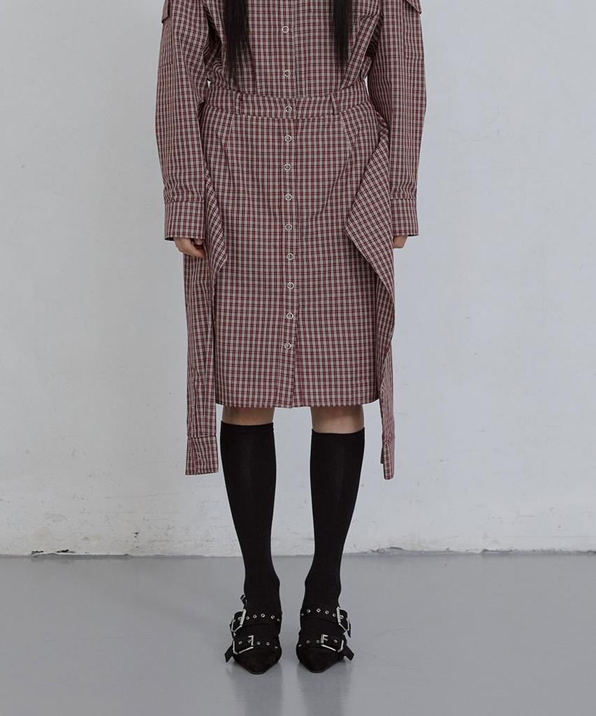 Uusoo Check Wrap Skirt_ Burgundy Check