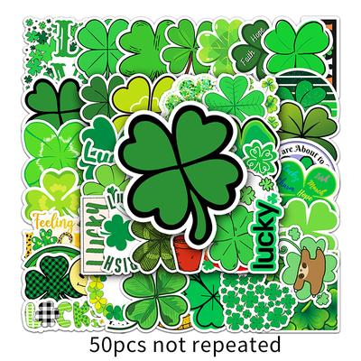 50PCS Four-leaf Clover Cartoon Lucky Plant Graffiti Waterproof Sticker Creative Trend Personality Decal Skateboard