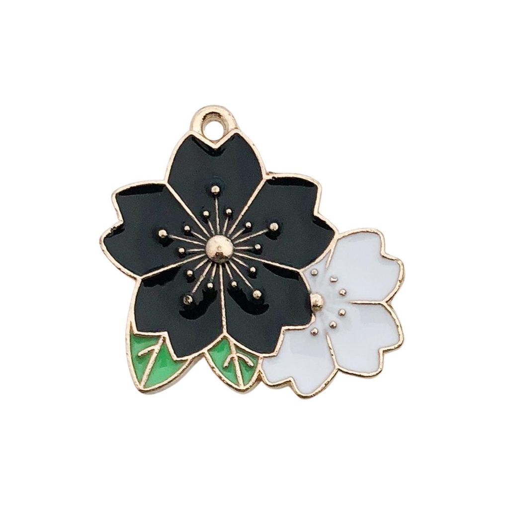"Set of 30 Black Flower DIY Korean Jewelry: K-Gold Oil Drop Alloy Pendants for Earrings & Bracelets"