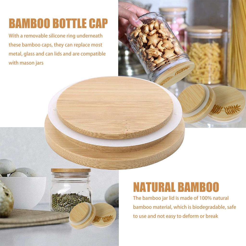 12Pcs Wooden Mason Jar Lids Reusable Bamboo Mason Jar Lid with Silicone Sealing Rings Leak-Proof Wide Mouth Lid Storage Can Lids