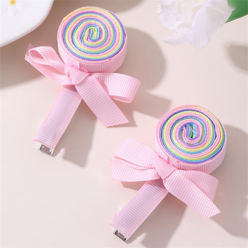 

2 шт. Заколки для волос в виде леденцов с бантом, милые спиральные конфетные заколки, заколка-бант с лентой для головного убора, аксессуары для волос для девочек 04
