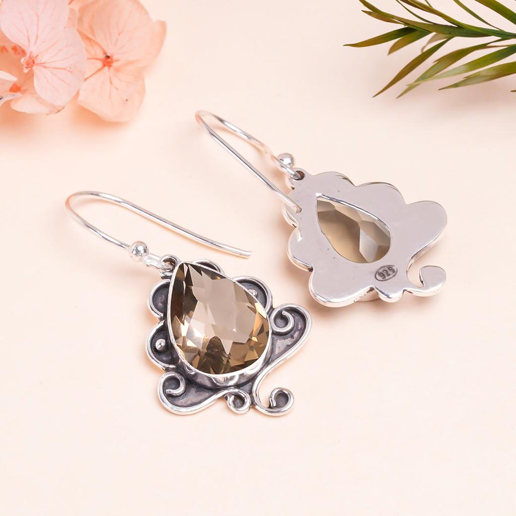 Smokey 925 Sterling Silver Earring V9800, Brown Earring, Pear Earring, Valentin's Day Gift, Gift For Her, Birthday Gift, Handmade Jewelry, Silver Jewe