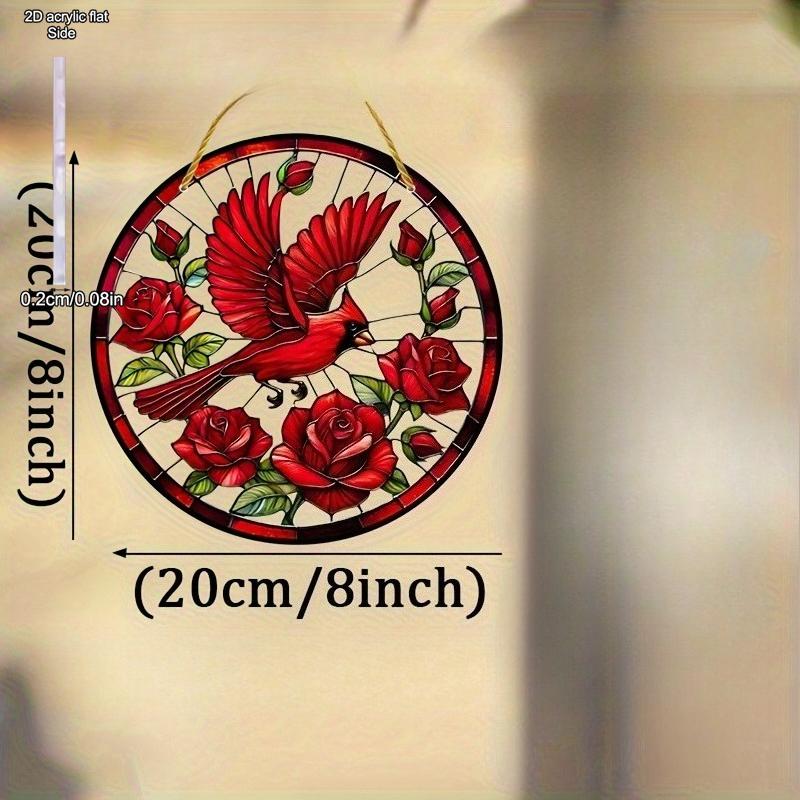 Art Nouveau Round Red Bird Ornamen, Sun Catcher, Holiday Decor, Hanging Ornament, Suitable for 11 Holidays, All Seasons, Bird Theme, Perfect for Bird