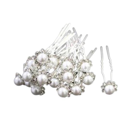 20Pcs Women's Wedding Bridal Faux Pearl Rhinestone Flower Hairpins Hair Clips