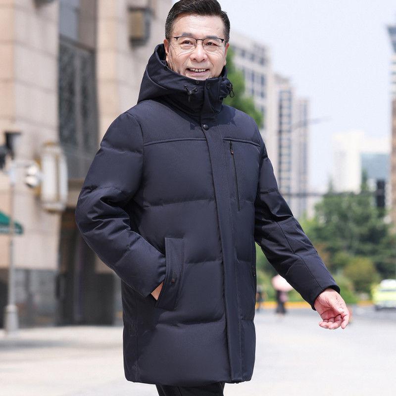Middle -aged and Elderly Down Jackets Men's Medium -long Long Models Thick Warm Winter Hair Collar Jacket