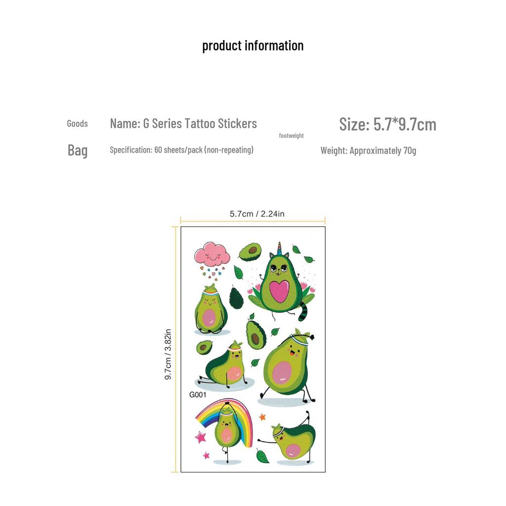 Cute Cartoon Animal & Fruit Tattoo Stickers for Kids