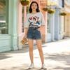 Vintage American Style T Shirt For Women With Cotton Material And Cartoon Print For Summer Casual Wear