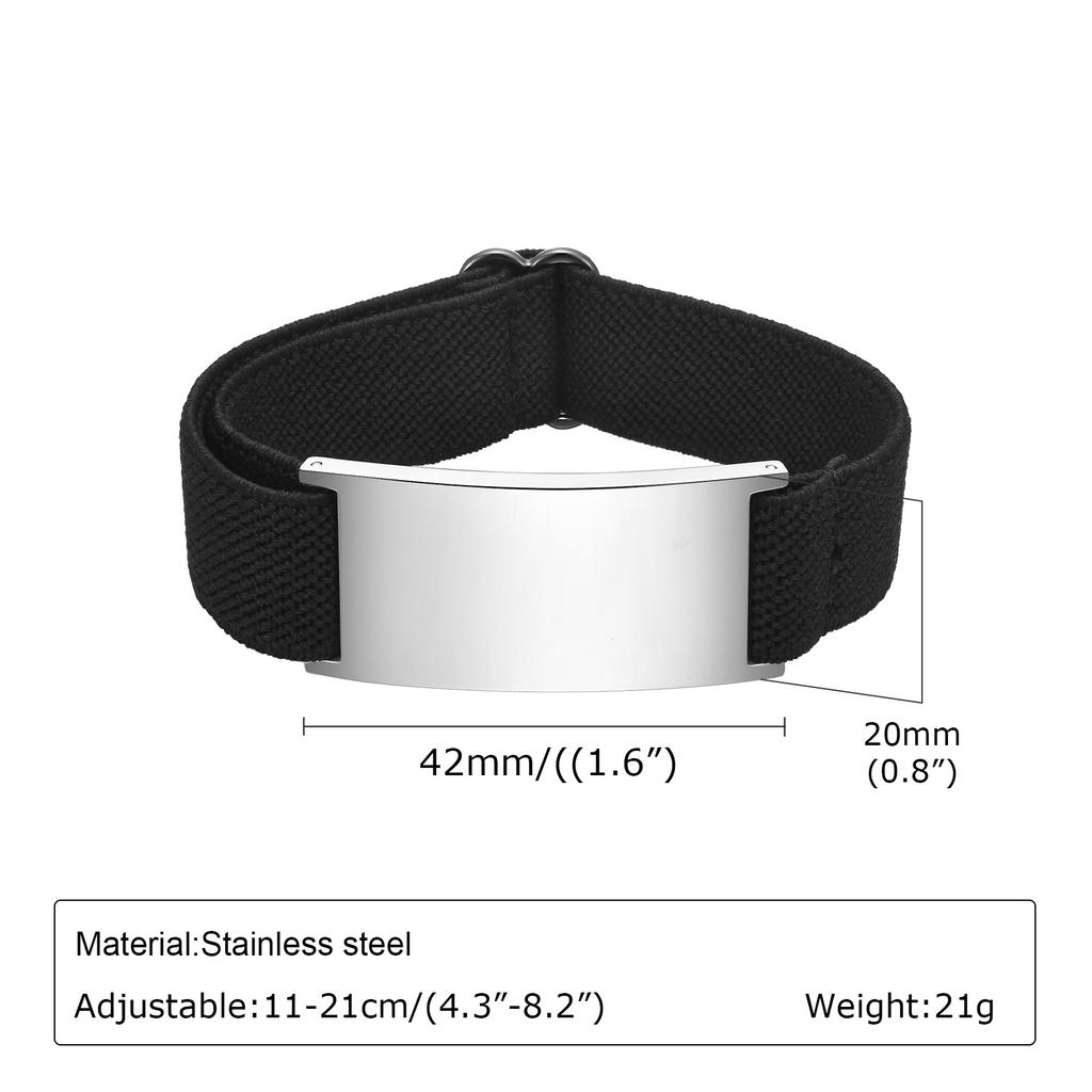 Personalized Elastic Fabric Nylon Bracelets for Men Women,Carving Name Sentence Friend Stainless Steel Wristband,Jewelry Gifts