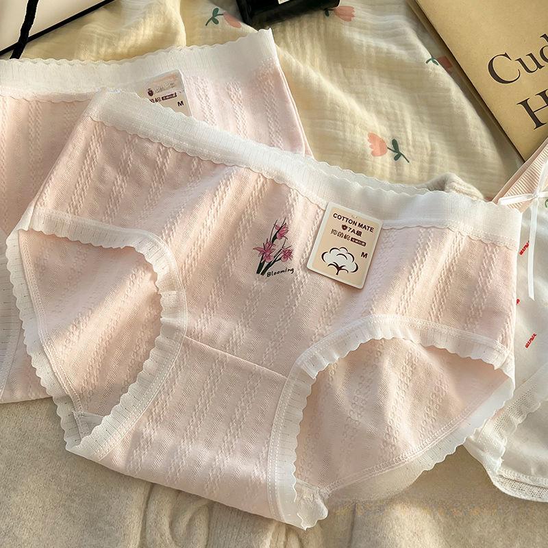 

7A Antibacterial Crotch Breathable Cotton Tulip Jacquard Waist Bag Hip Triangle Women’s Panties One size