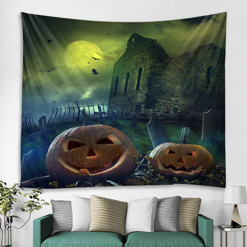 Scary Pumpkin House Halloween Home Decor Tapestry Party   Mandala Mystery Room Wall  Backdrop
