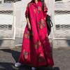 Vestido maxi feminino retrô estilo étnico linha A solto estampa floral gola virada para baixo manga comprida plus size comprimento no tornozelo vestido grande swing feminino primavera outono