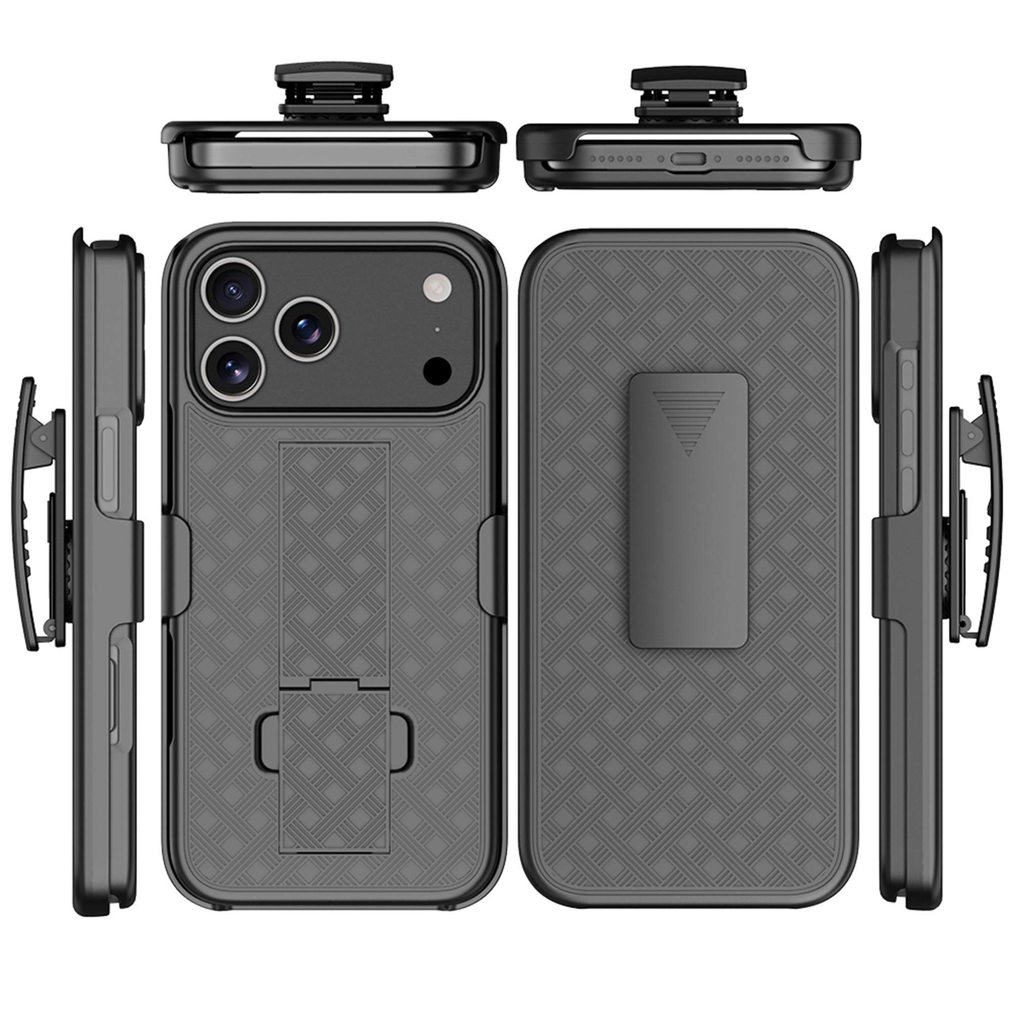 

Fit iPhone 17 Pro Kickstand Phone Case, ShockProof Heavy Duty Armour Tough Stand Case With Belt Clip For iPhone 17 Pro Max 6.9 Pc + tpu&Case & Holder&iPhone17 Pro