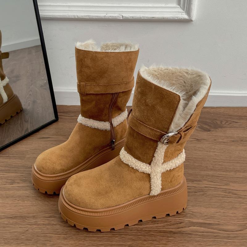 Winter Warm Cotton Women Fur Snow Boots Fashion Chunky Platform Flats Shoes Ladies Comfort Height Increase Short Booties Shoes