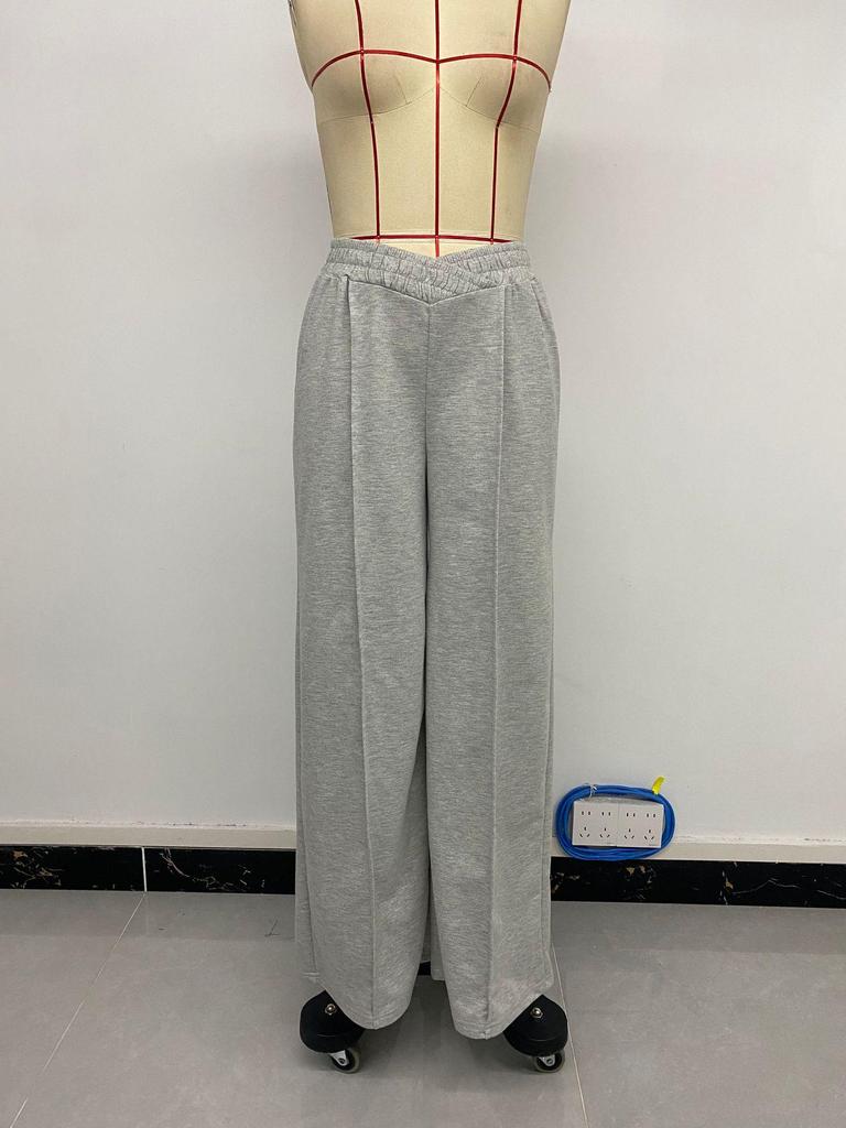 2025 Women's European & American Casual V-Waist Spliced Wide-Leg Pants