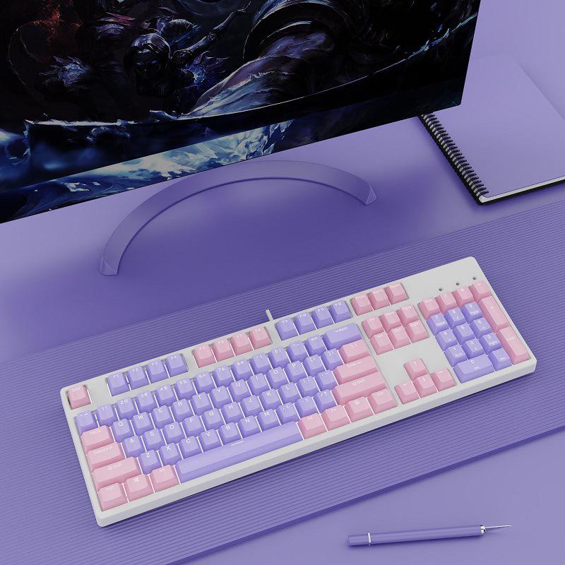 Hot-Swappable 104-Key Mechanical Gaming Keyboard for Girls, Wired, Blue/Black/Brown/Red Switches, Dual-Color Design