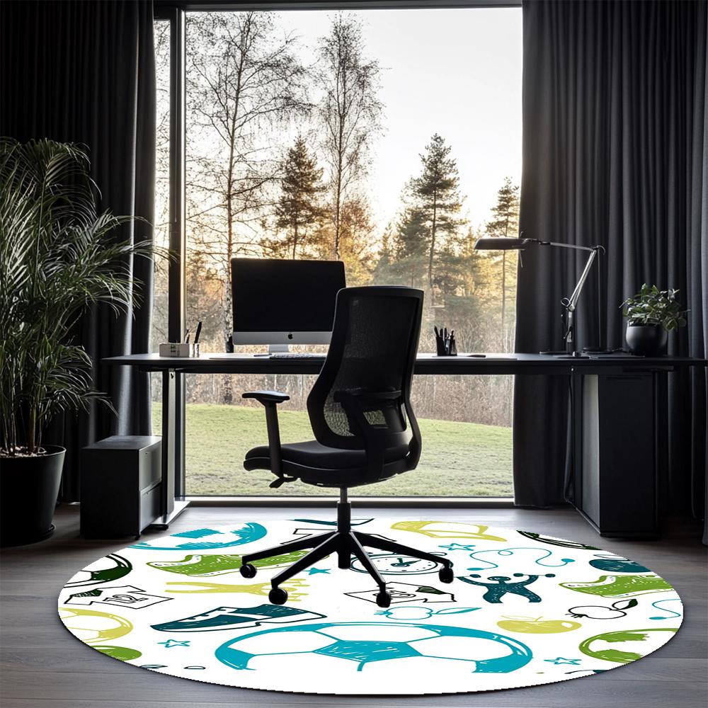 Soccer Printed Round Rug Carpet Chair Rug Area Rug Entryway Doormats,for Office Chair Living Room Bedroom Kitchen Room.