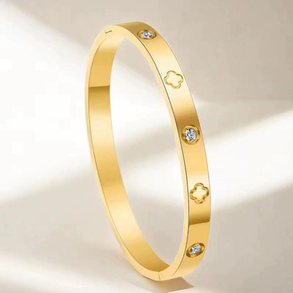 

ZAKOL 2 шт. Браслет-клевер из нержавеющей стали на удачу для женщин, модные женские браслеты-гвоздики, изысканный цирконовый подарок