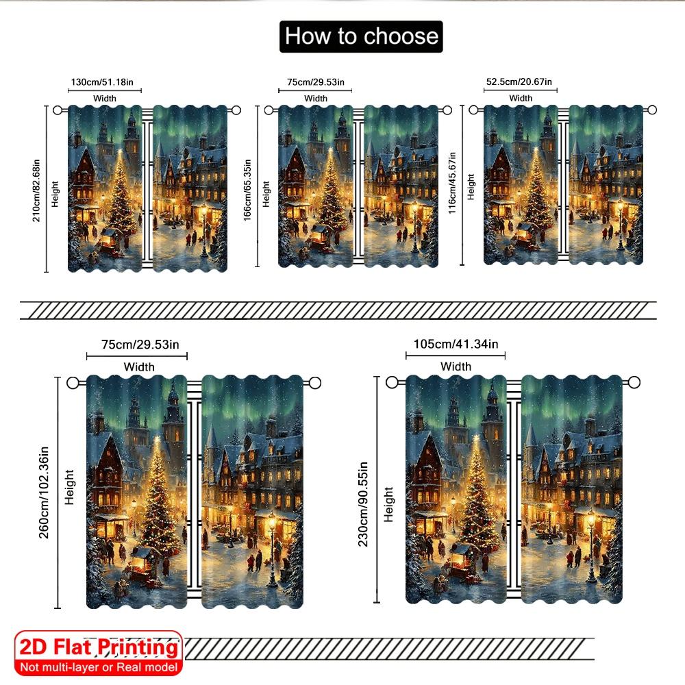 Set Of 2 Flat Printing Merry Christmas Popular Window Curtains Winter Village Versatile Fabric Without Electricity Spring Party Made Polyester
