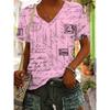 Women'S Casual Retro Letter Graphic V-Neck Short Sleeve T-Shirt