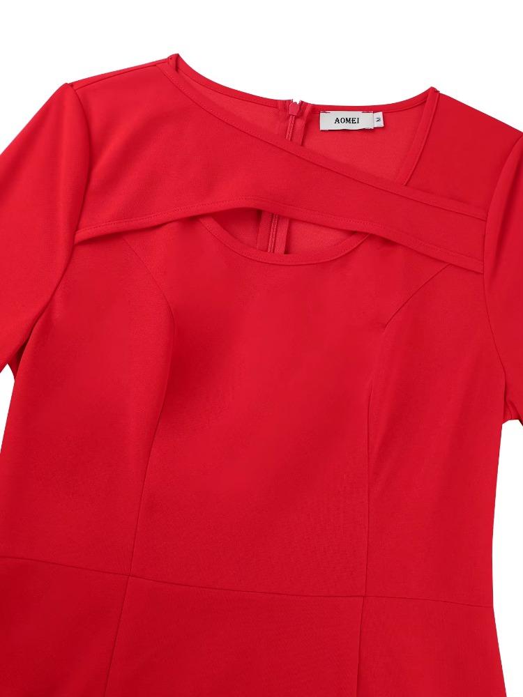 Robe Sirène Asymétrique Femme Col Découpé Manches Longues Moulante Soirée Noël Automne Hiver Robe d'Invitée de Mariage