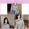 Tshirt Women Fall 2025 Oversize Striped Offshoulder Knit Top With Embroidery For Casual Wear