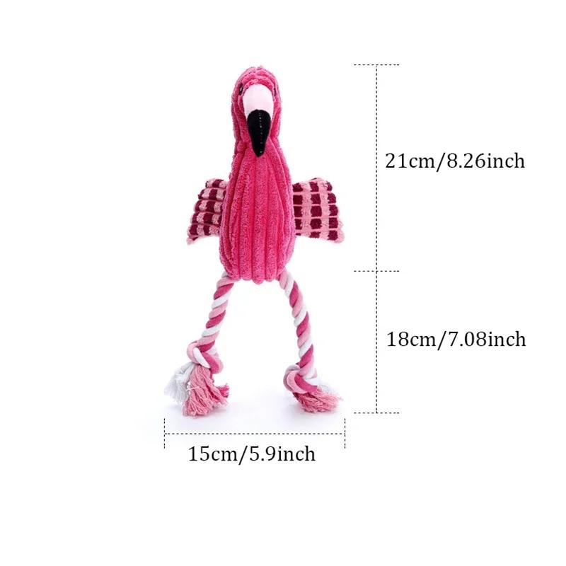 Interactive Fun Pink Flamingo Plush Dog Toy with Chew Rope Cute Sound Effect Suitable for Small To Large Pets