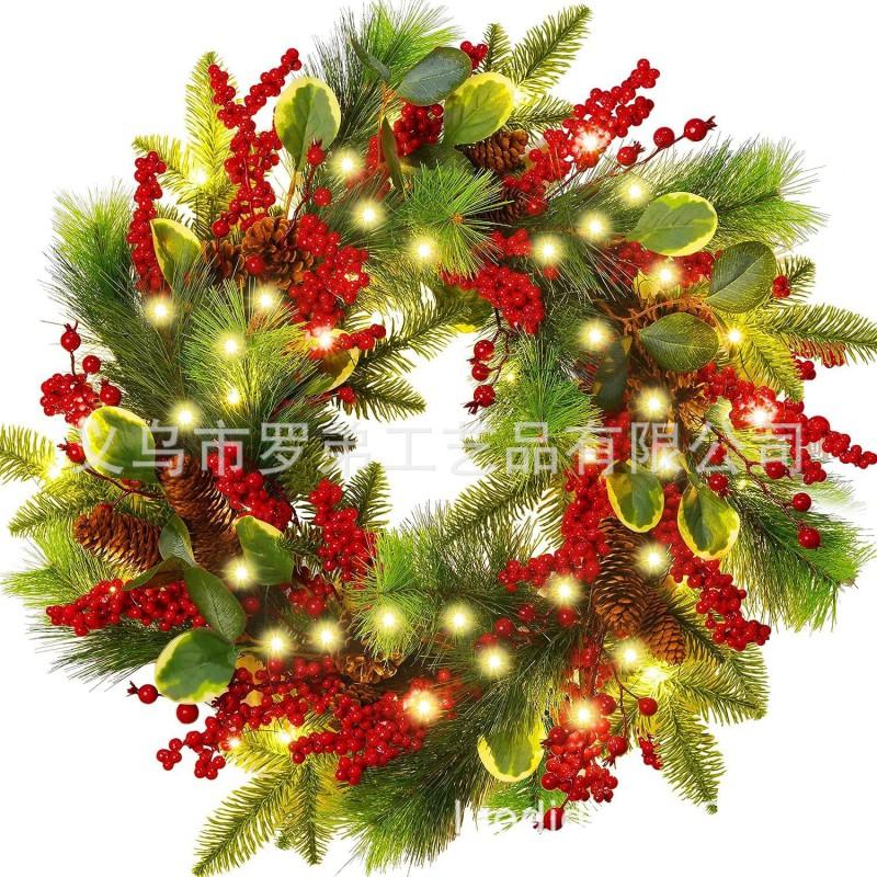 Christmas Decorations Set: LED String Lights Red Poinsettia Flowers Wreath Door Hanging Home Festive Interior
