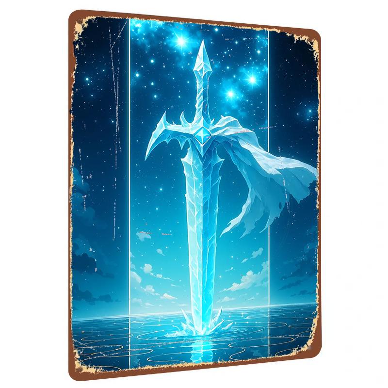 

Icy Star Sacred Sword Metal Iron Painting Living Room Wall Art Fantasy Home Decorative Mural 20x30cm（7.8x11.8inch）