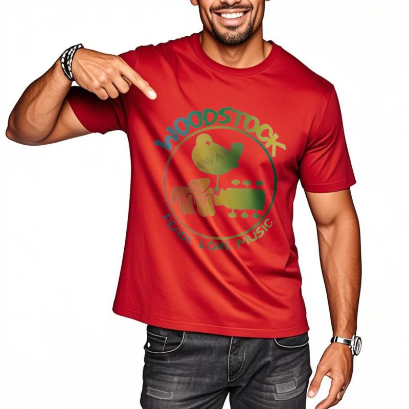 

Authentic Woodstock 3 Days Peace Music Colorful Logo Guitar Bird Tshirt Top Male Brand Teeshirt Men Summer Cotton TShirt S
