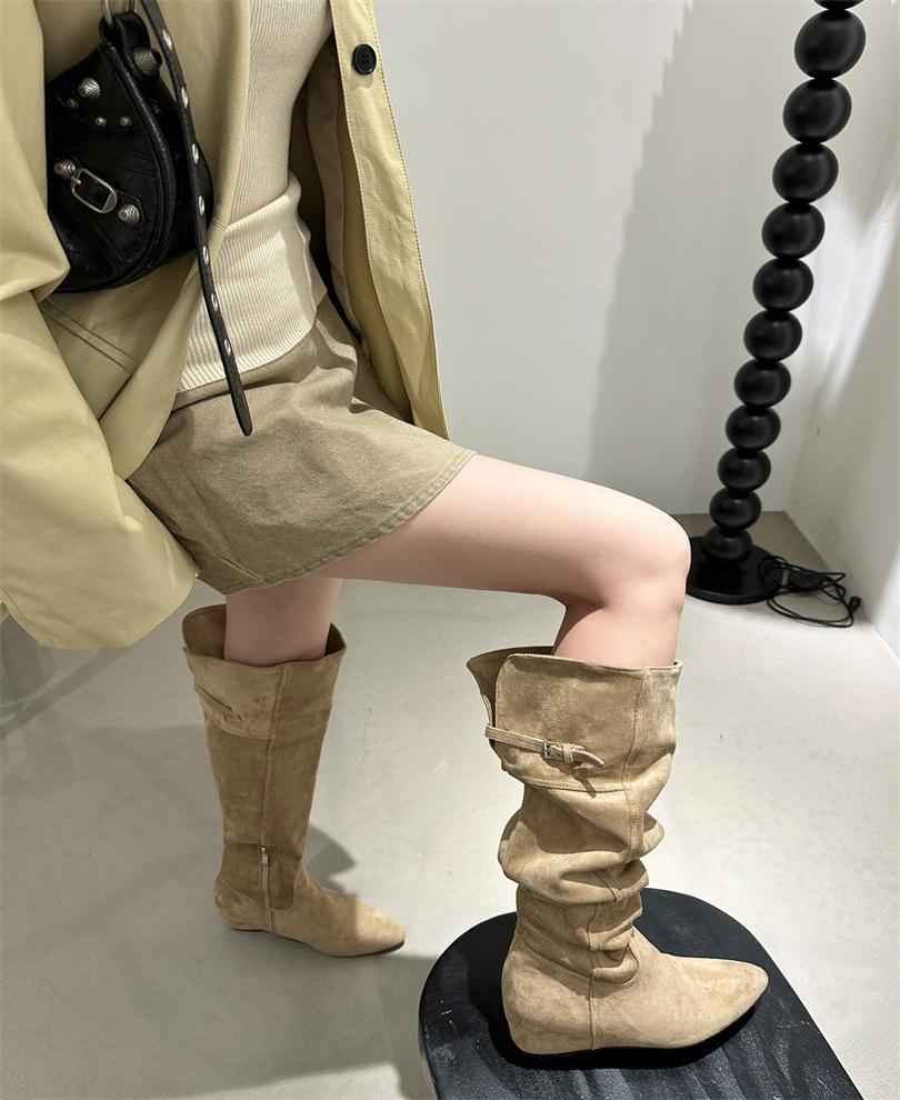 Pointed High-heeled Piled Boots 2025 Autumn and Winter New Retro Suede Thin Over the Knee Two Wear Knight Boots Women