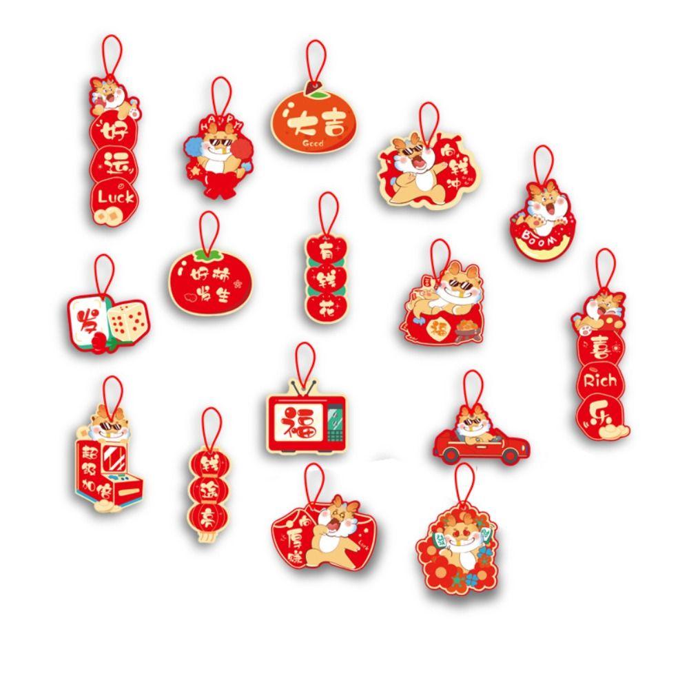 16Pcs Red Potted Plants Bonsai Pendants  Spring Festival