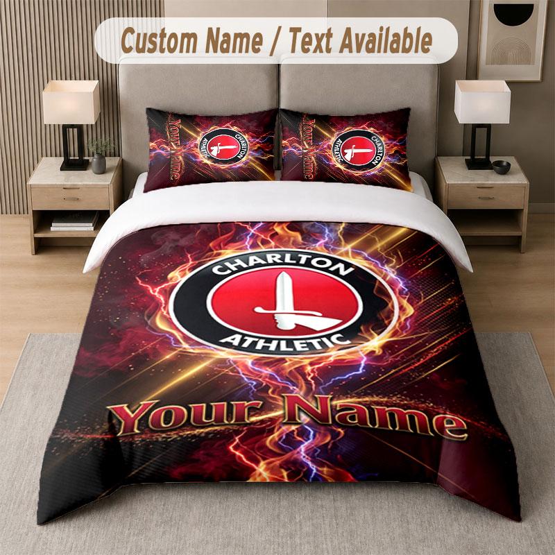 Custom Bedding Set Charlton Athletic Pattern, Print Name Text 1 Duvet Cover Plus 2 Pillowcases Home Textile